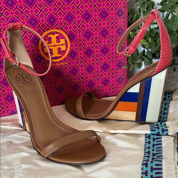 Tory Burch Brown and Colorful Wedge Sandals - Picture 10 of 10